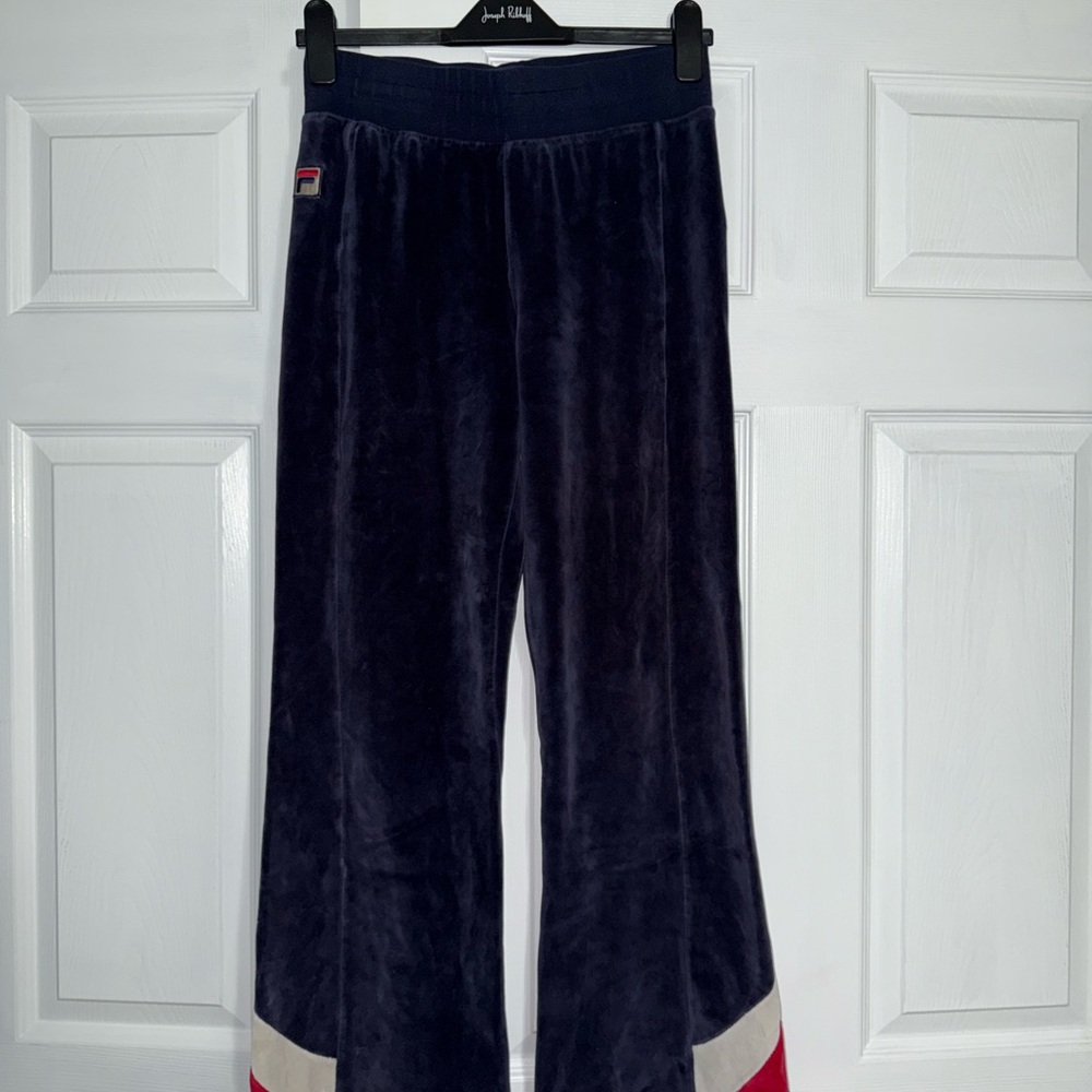 Vintage Fila Navy Velour Track Pants with Red and White Accents
